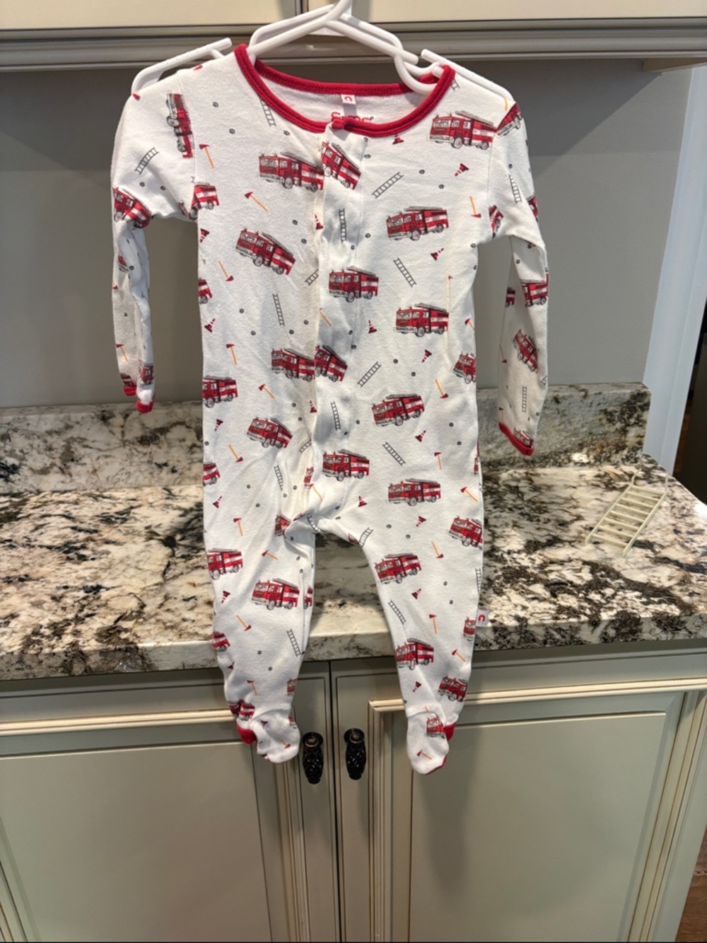 Fire Truck Print Baby One-Piece Pajamas - magnetic fastens